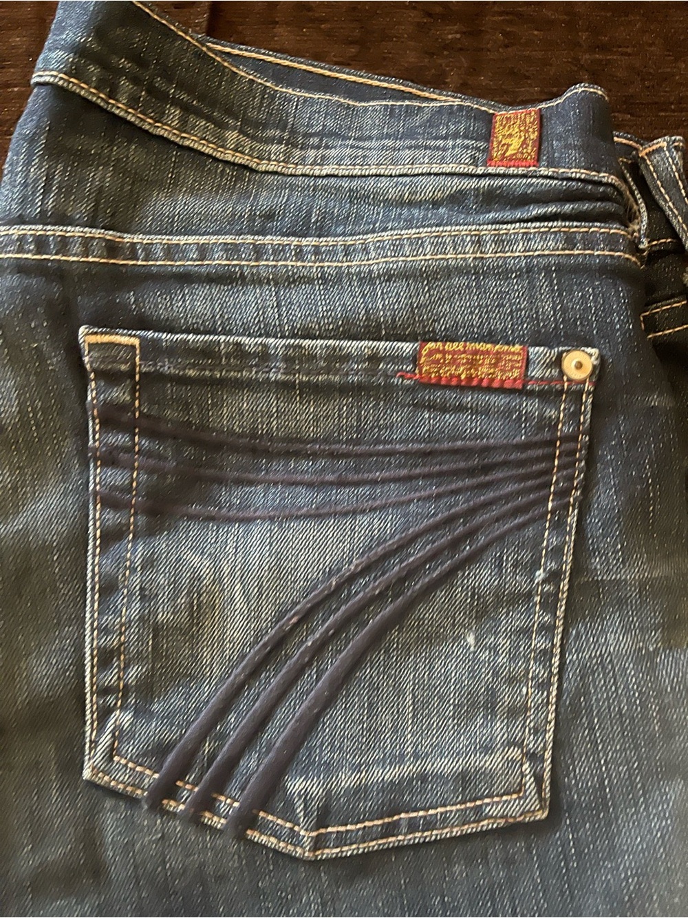 7 For All Mankind Dark Blue Skinny Jeans with Curved Pocket Stitching